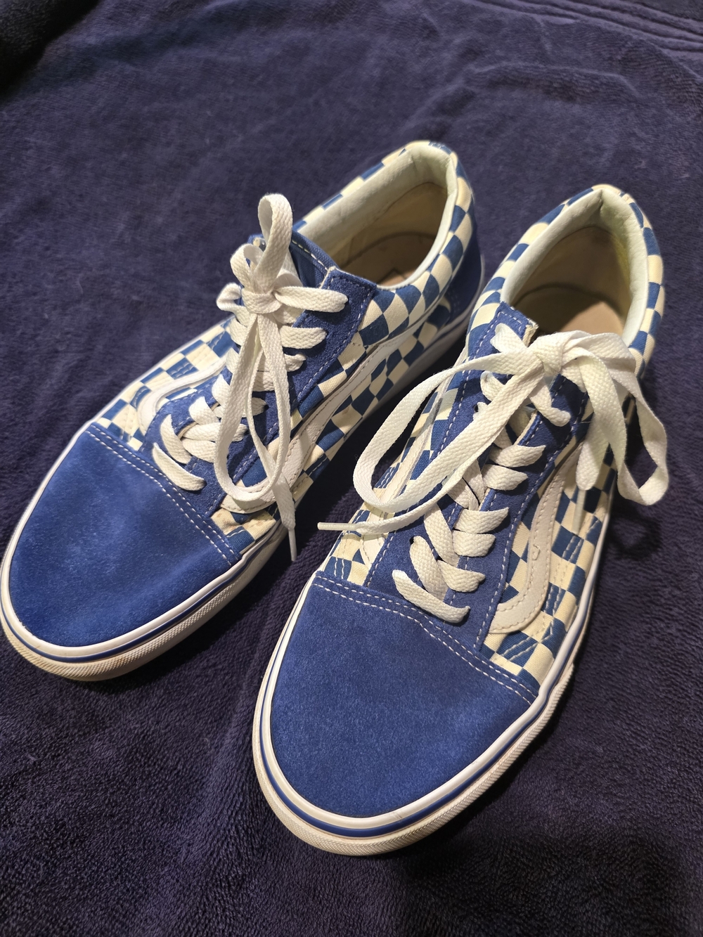 Vans Blue and White Checkerboard Low-Top Sneakers M 8.5   W 10